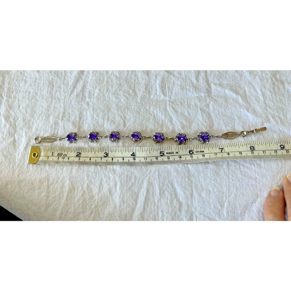 Purple Amethyst CZ Sterling Silver 925 Tennis Bracelet 7.25" Brilliant Stones - Picture 6 of 7